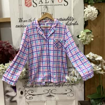 CACHIA BRAND! 100% COTTON PYJAMA SET! PANT &  BUTTON UP SHIRT COLLAR SHIRT! NWOT Womens  Size 14 Pyjamas Blue / Pattern / Pink  / Purple / Striped / White 