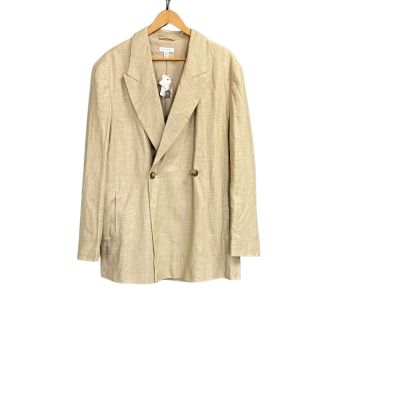 Topshop Women's Double-Breasted Linen-Blend Blazer Size 16 Light Beige 