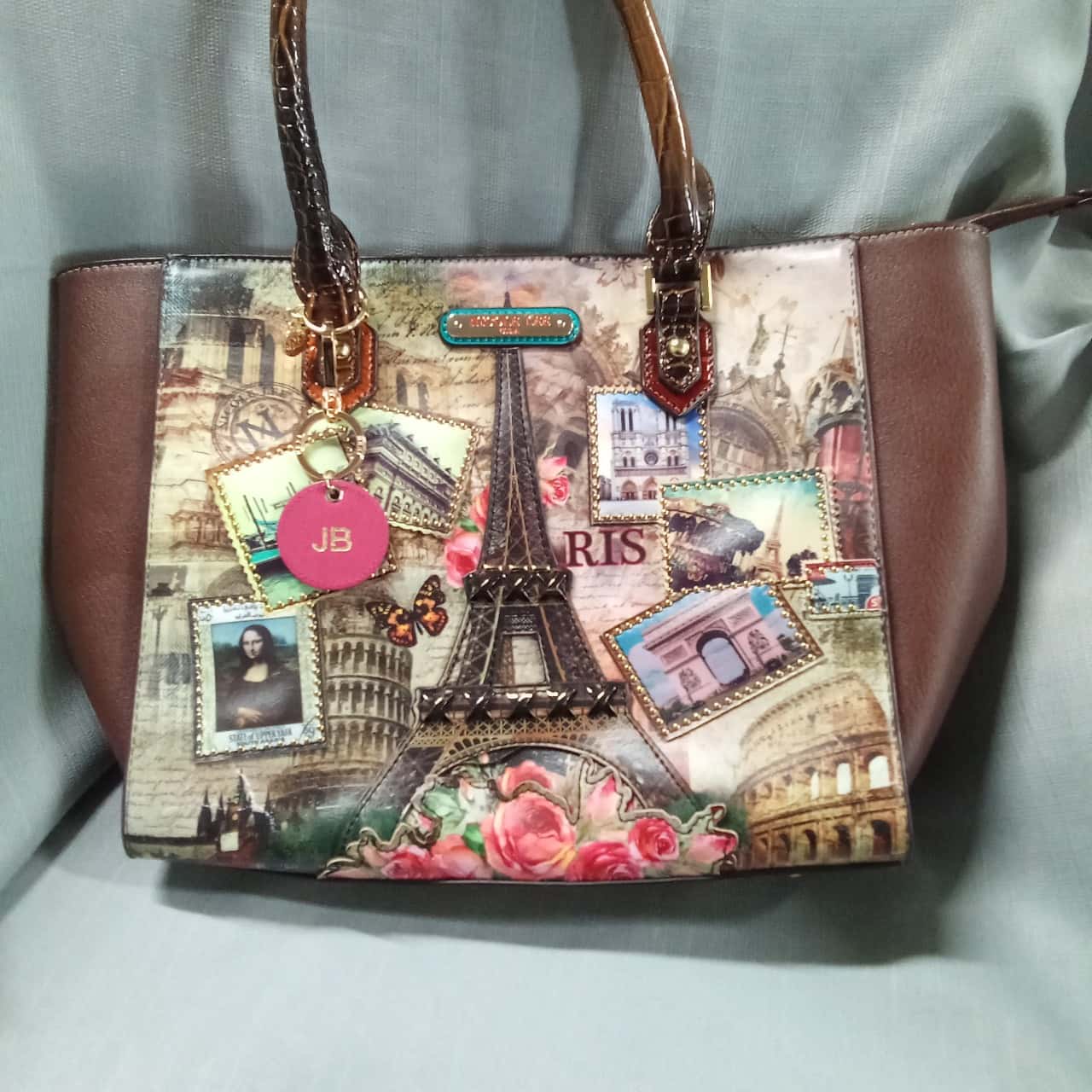 Nicole Lee Ladies Brown Multicoloured Gold Zip Detail Paris Design on