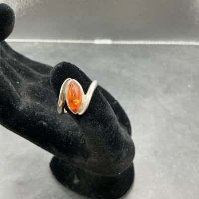  Womens Silver and Baltic Amber Ring 