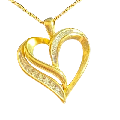 ANGUS & COOTS 9K GOLD HEART SHAPED PENDANT WITH CLEAR STONES ON A 10K GOLD CHAIN
