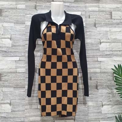  Womens  Size S Long Sleeve Dress Black  / Brown 