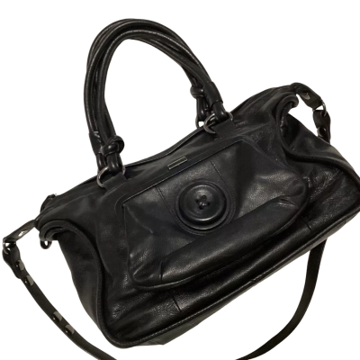 MIMCO Vintage Black Leather Button Day Bag 