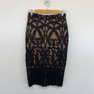 Bardot Black Baroque Lace Skirt  Size 10 