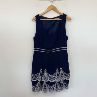 Review Navy Blue Sleeveless Mini Dress  Size 14 