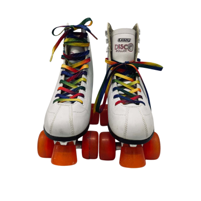 Crazy Skates Disco Roller Skates White with Rainbow Laces – Size UK7/EUR40 #RollerSkates #RetroStyle #CrazySkates