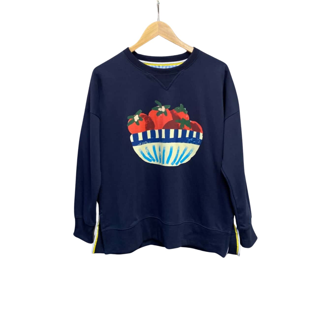 Binny Womens Size 8 Crew Neck Navy Blue Fruit Bowl (s) 