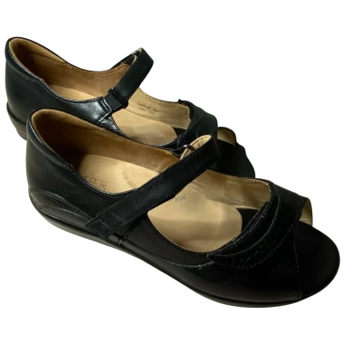 Ziera Black Leather Open Toe Sandals Size 38W