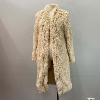 Pink Diamond Womens  Size S  Long Teddy Coat Beige / Natural 