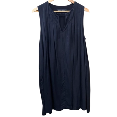 Alpha60 Black Linen-Blend Pleated Dress Size S 