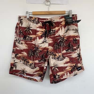 Rip Curl Red Beige Pattern Laydays Lifestyle Boardshorts Size L