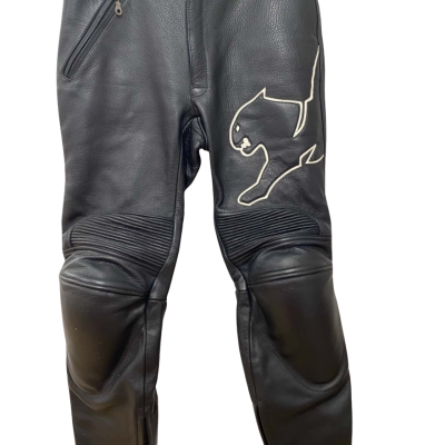  Womens  Size 10 / 12 Motorbike leather Pants Black  / White 