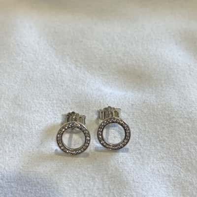  Womens Earrings sterling silver Pandora studs set with white stones