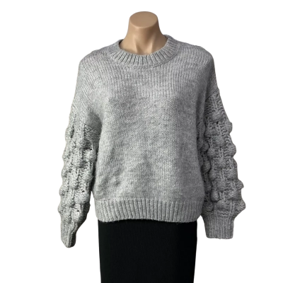 Decjuba Womens Size S Pale Grey Bubble Knit Long Sleeve Crew Neck Jumper 