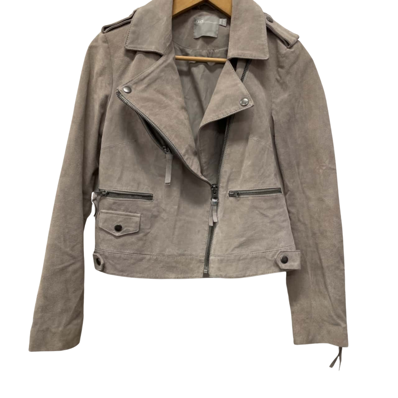 ASOS Size 10 Biker Jacket Grey Suede Leather
