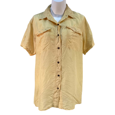 Womens Size M Silk Short Sleeve Shirt Yellow 
