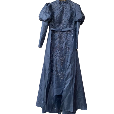 Hennin Womens Size 44 Navy Blue Beaded Formal Dress 
