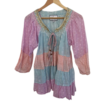 Escape by OQ Womens  Size 12 Long Sleeve Top / V-Neck Top Blue / Pattern / Pink  / Purple 