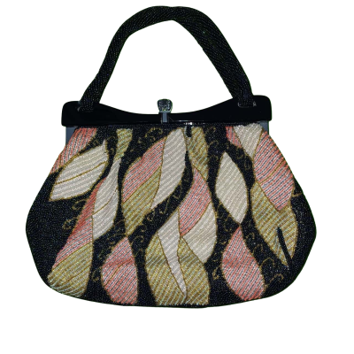 Vintage Beaded Handbag Bags Ladies Clasp Oil Slick Leaves Top Handle Acetate