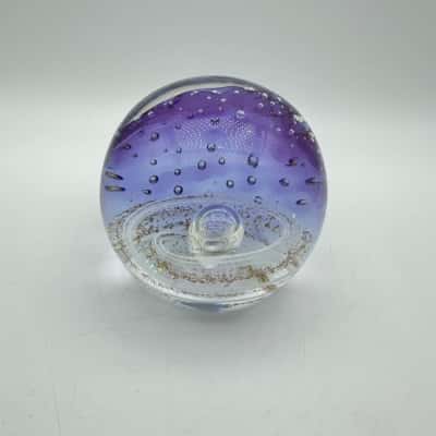 Large Purple White & Gold Art Glass Paperweight
