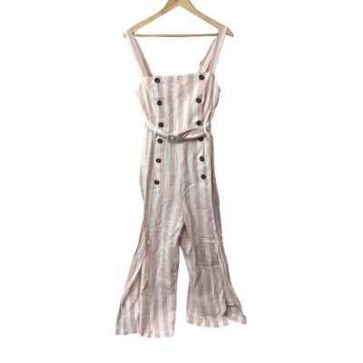 White Closet Womens Size 12 White / Blush Pink Striped Jumpsuit (new)