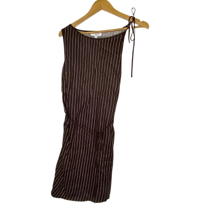 Witchery Womens  Size 14 Midi Dress Brown / Pinstriped / White 