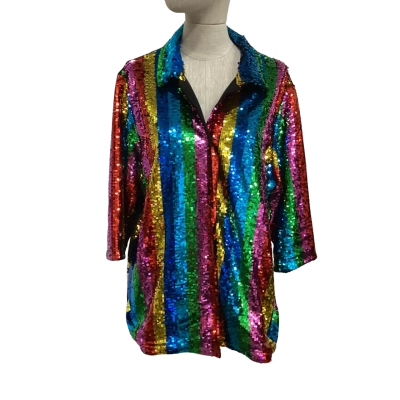Peter Alexander Sequinned Stripes  Size M 3/4 Sleeve Shirt Multicoloured 