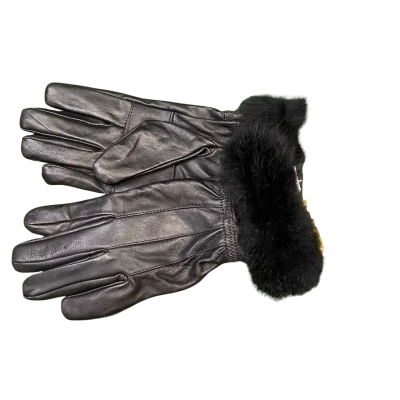 Rendez Vous Black Genuine Leather Fur Gloves Size S/M