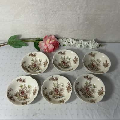 Vintage Johnson Bros "Toile de Jouy" Set of 6 Dessert Bowls