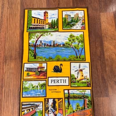 Retro 1970's Perth WA Souvenir Tea Towel - Pure Linen by Neil