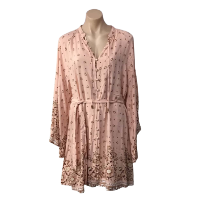 Salty Bright Womens Size 16 Dusty Pink / Brown  / White Floral Button up Long Sleeve Dress 