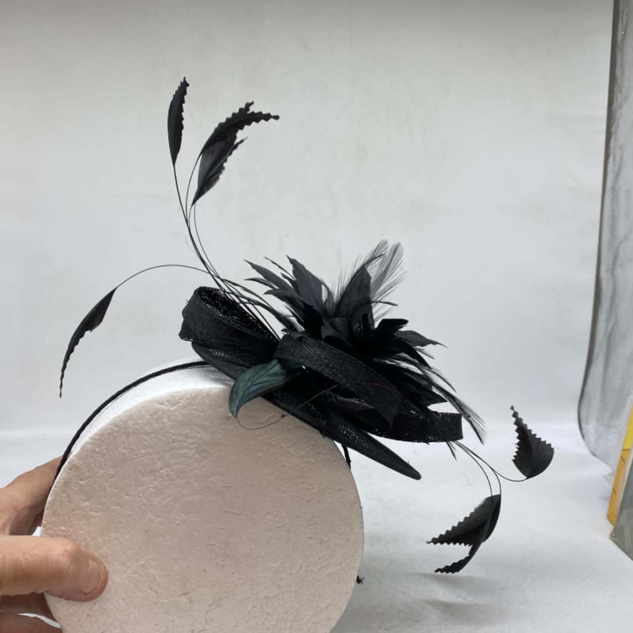 Womens Black Headband Fascinator Feathers & Banding perfect For Race