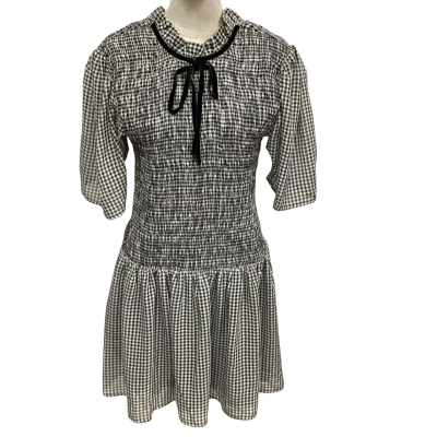 NEW - Ganni Womens  Size 42 Midi Dress Black  / Checked 