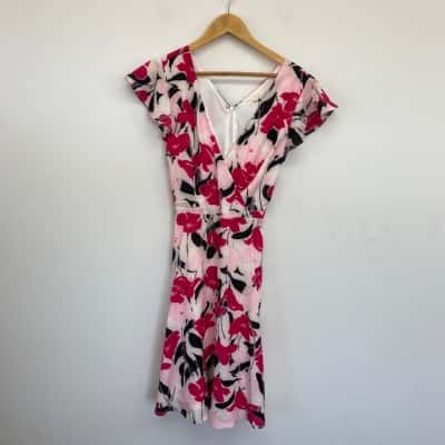 Teaberry Pink Floral Amanda Short Sleeve Mini Dress  Size 12 