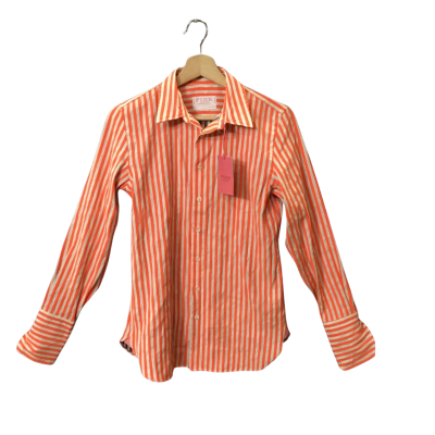 Women’s Size 8 Orange And White Striped Thomas Pink Long Sleeve Shirt 