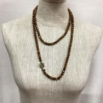 Mimco Long Beaded Necklace Espresso Brown 