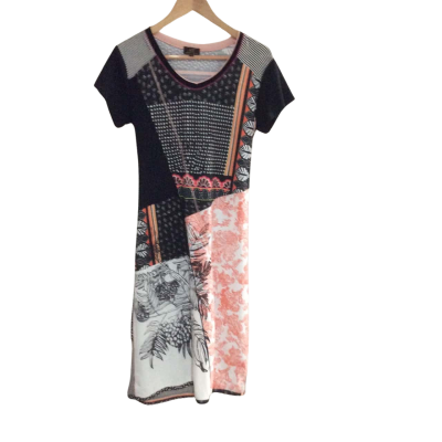 Gabriella Frattini Womens  Size 10 Midi Dress Navy Blue / Pattern / White 