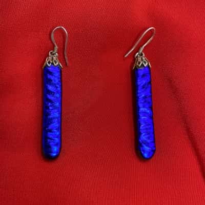  Womens Electric Blue Artisan Glass Earrings with 925 Silver Hooks