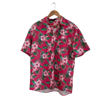 Pacifica Mens  Size L Hawaiian Shirt / Short Sleeve Shirt Floral / Pink  