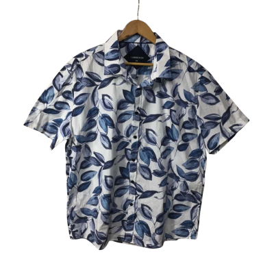 Tarocash Mens  Size XXL White / Blue / Navy Blue Leaf Pattern Short Sleeve Shirt