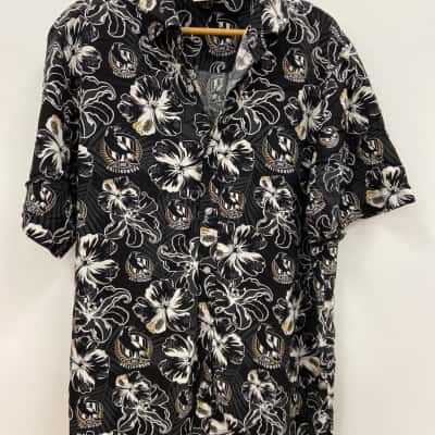  AFL Collingwood Magpies button up Hawaiian floral shirt Large
