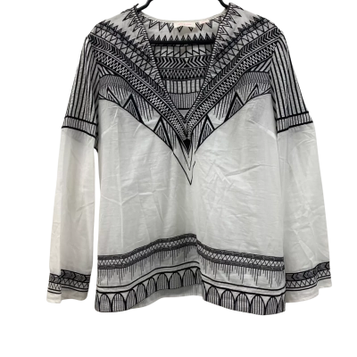 Sass & Bide Womens  Size 14 Blouse Black embroidered on White 