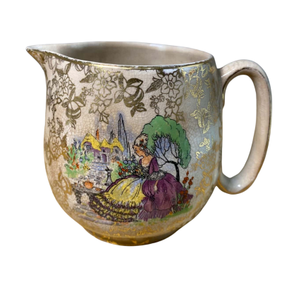 Nelson Ware Elijah Cotton Ltd. MADE IN ENGLAND Beautiful Vintage Gold Leaf Pattern with a Maiden Mini Pitcher 4 inches