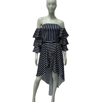 Two Sisters Womens  Size 6 Casual Dress / Off The Shoulder Dress Navy Blue / Striped / White 