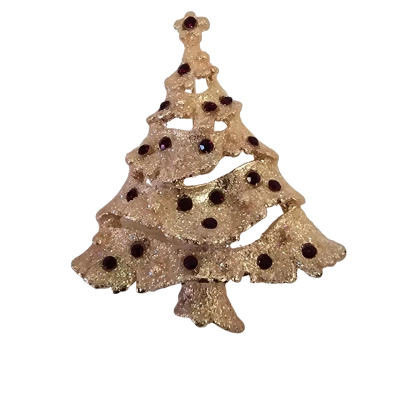  Womens Retro Christmas Tree Brooch with Pink Glitter Surface with Green Glitter Flecks and Red Stones