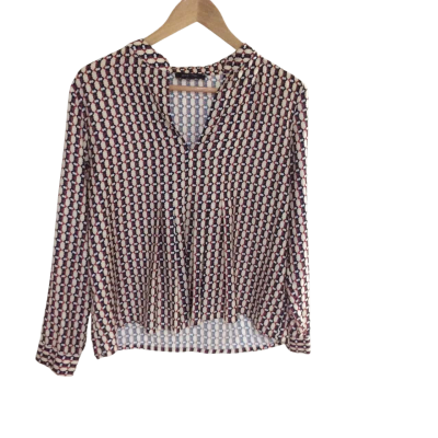 Oxford Womens  Size 8 Long Sleeve Top Navy Blue / Red / White / Yellow 