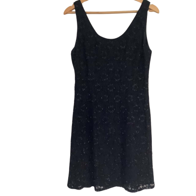 Vintage**Jacqui-E.  Beaded Black Sleeveless Dress. Size 12 