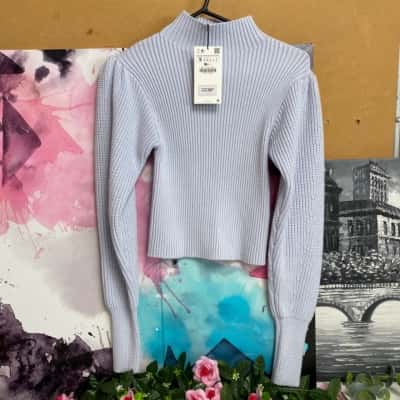 Zara Size S stretchy pale blue jumper New