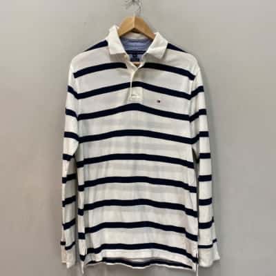 Tommy Hilfiger Mens  Size M Long Sleeve Polo Shirt Blue / Striped / White 
