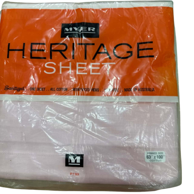 Set of 2 Myer Heritage Sheet Pink Set Hemmed Sid 63” x100” cotton